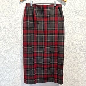 Charter Club Red Black Grey Plaid Tartan Pencil True Wrap Maxi Skirt EUC